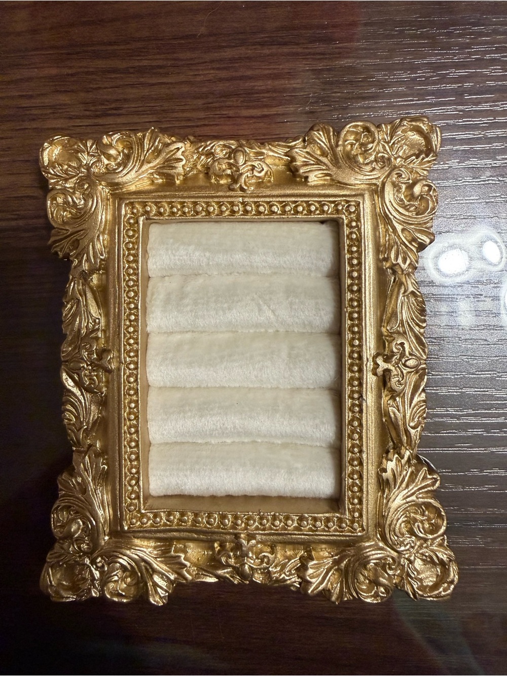 Ring Holder ; Gold Ornate Jewelry Display Frame with Cream Velvet Insert